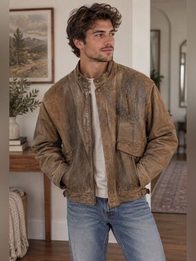 Vintage GIII Brown Leather Moto Jacket Size 40 Medium Distressed